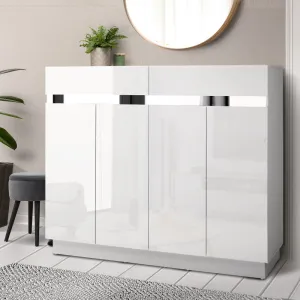 120cm Shoe Cabinet Shoes Storage Rack High Gloss Cupboard White Drawers