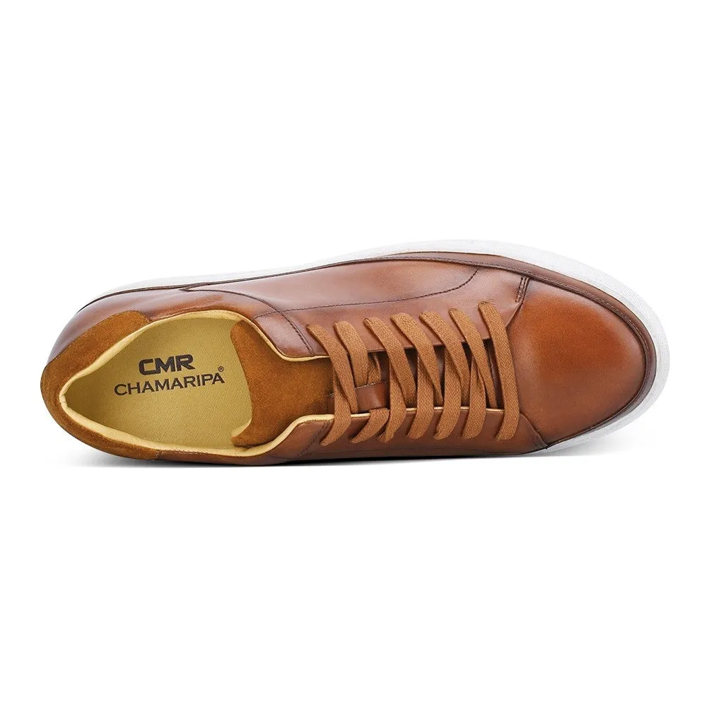 7 CM/2.76 Inches CMR CHAMARIPA Men's Tan Leather Casual Elevator Shoes - Gain 2.76 Inches in Height