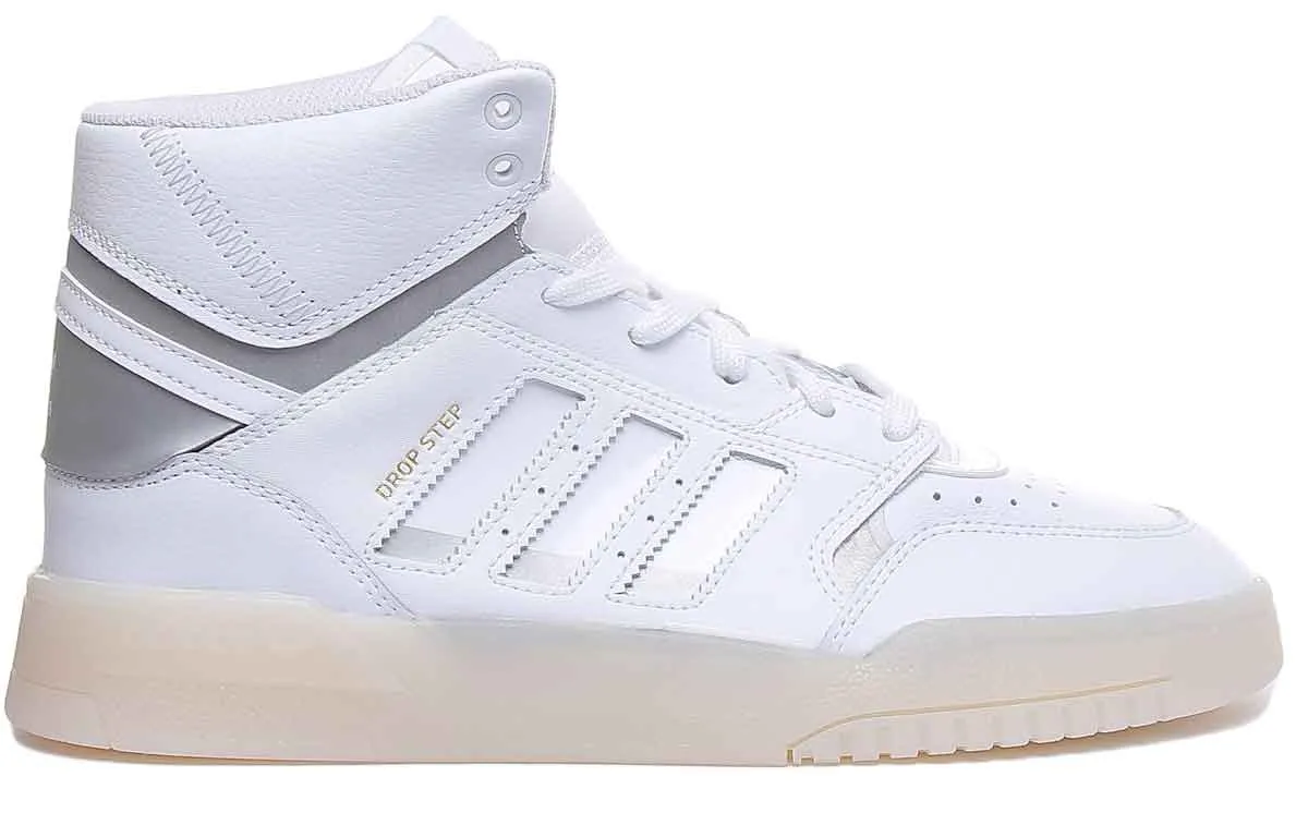 Adidas Drop Step Leather High Top Trainers In Whitsilver For Men