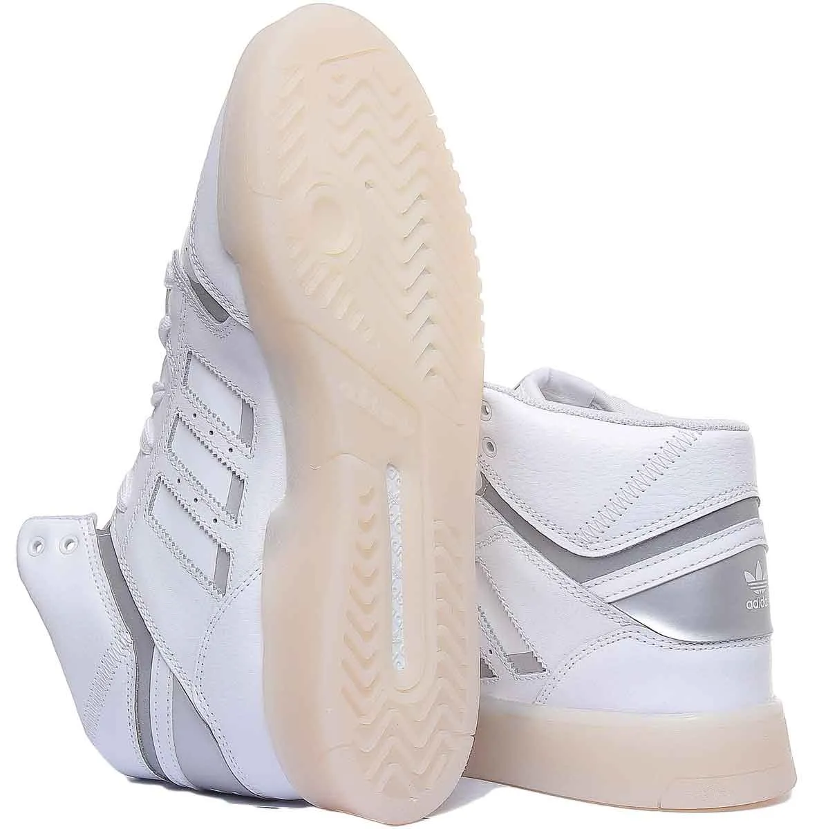 Adidas Drop Step Leather High Top Trainers In Whitsilver For Men