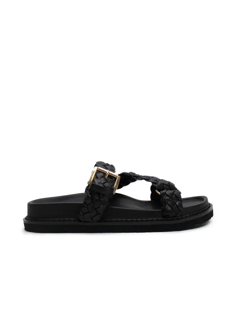 AKI BRAIDED SLIDE - BLACK/GOLD