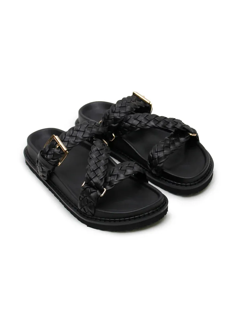 AKI BRAIDED SLIDE - BLACK/GOLD