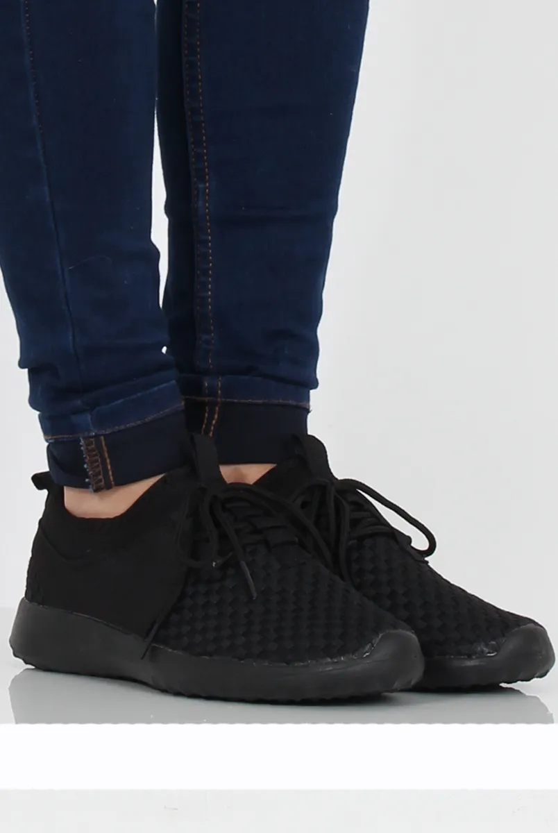 All Black Woven Trainers - Karlee