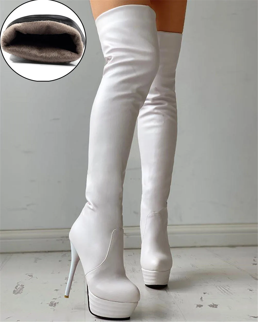 Amozae--Fall Boots Plus Size 31-46 Ladies   Extreme High Fetish Thin Heels Party Shoes Women Winter Add Fur Platform Thigh High Boots Woman