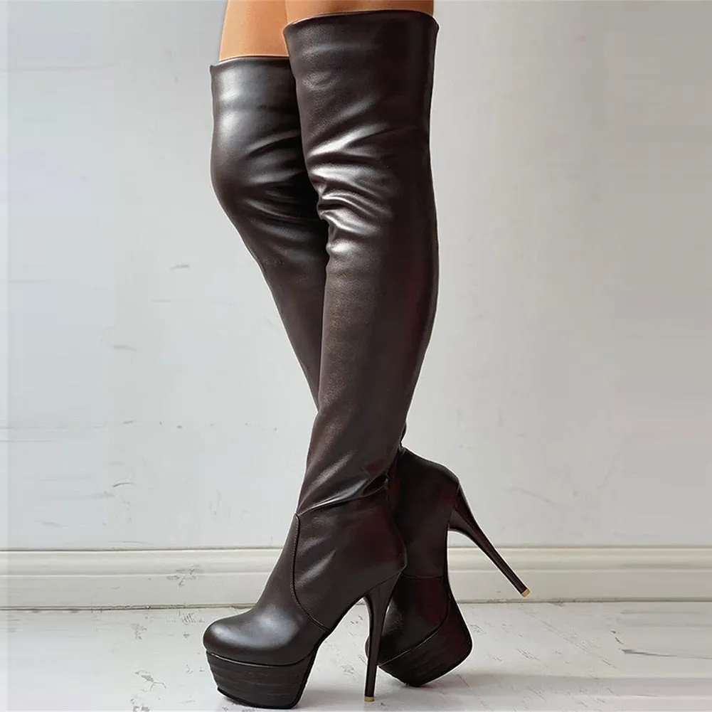 Amozae--Fall Boots Plus Size 31-46 Ladies   Extreme High Fetish Thin Heels Party Shoes Women Winter Add Fur Platform Thigh High Boots Woman