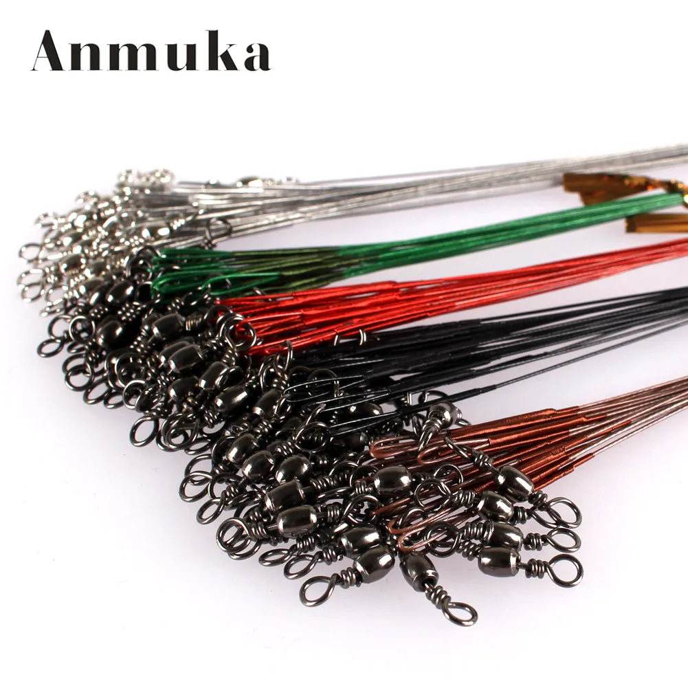 Anmuka 50PCS Steel Wire Leader Rope Fishing Line Lure Leader Swivel Interlock Snap Anti-bite Line fishing hooks 16/18/22/25/28cm