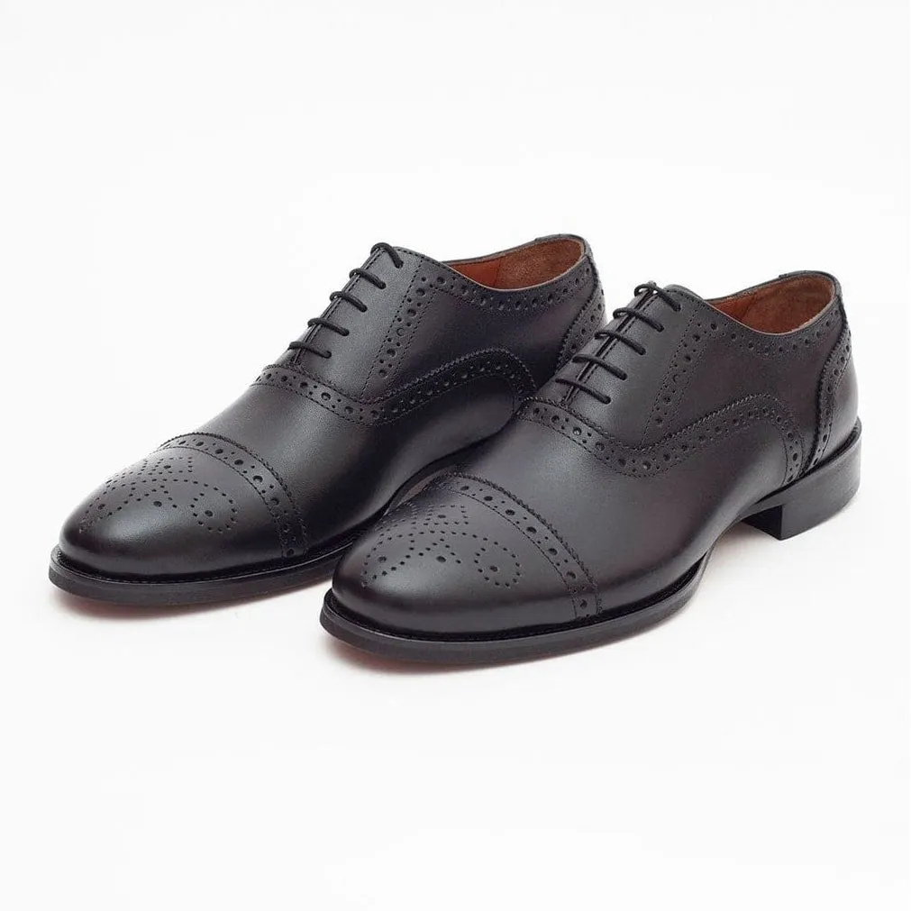 Ariston Mens Black Oxford Lace-up Leather Dress Shoes