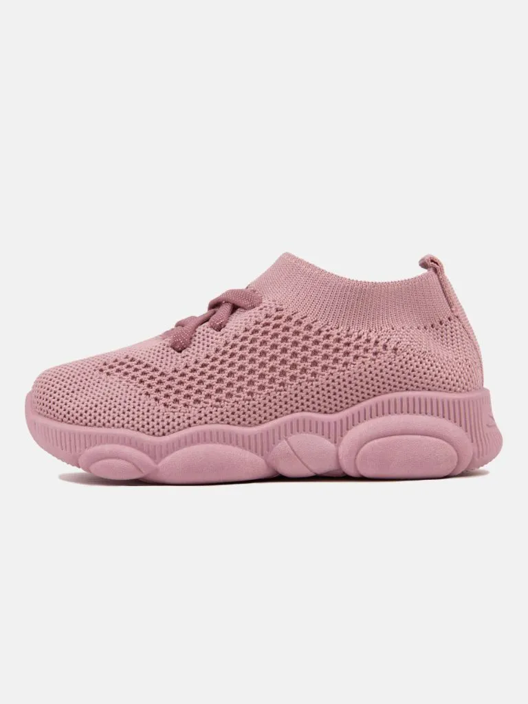 Baby Girl Mesh Sock Shoes Trainers with Teddy Design Sole - Dusty Pink