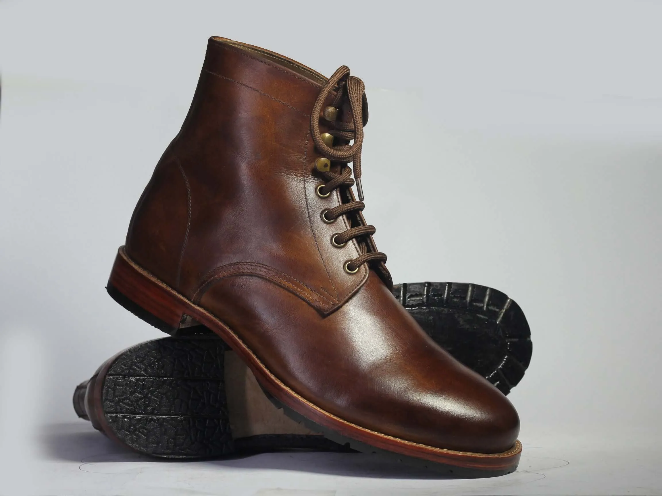 Bespoke Dark Brown Leather Ankle Lace Up Boots