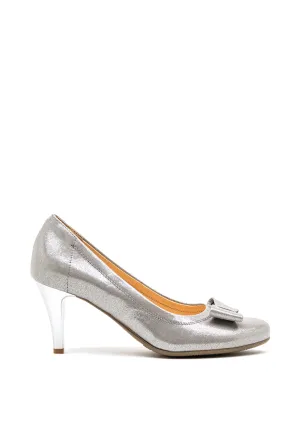 Bioeco by Arka Suede Shimmer Bow Court Shoes, Silver