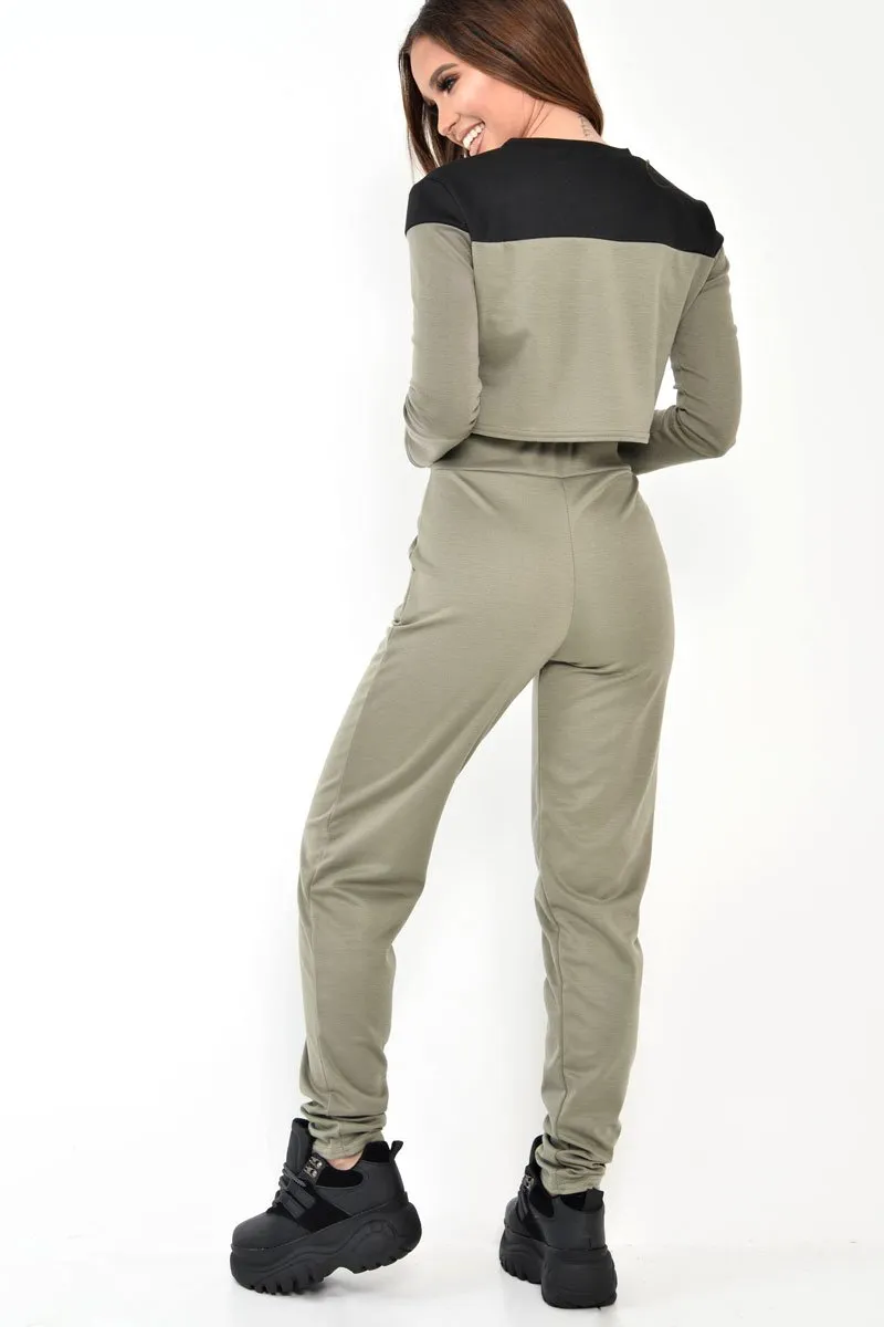 Black and Khaki Contrast Panel Tracksuit - Soraya