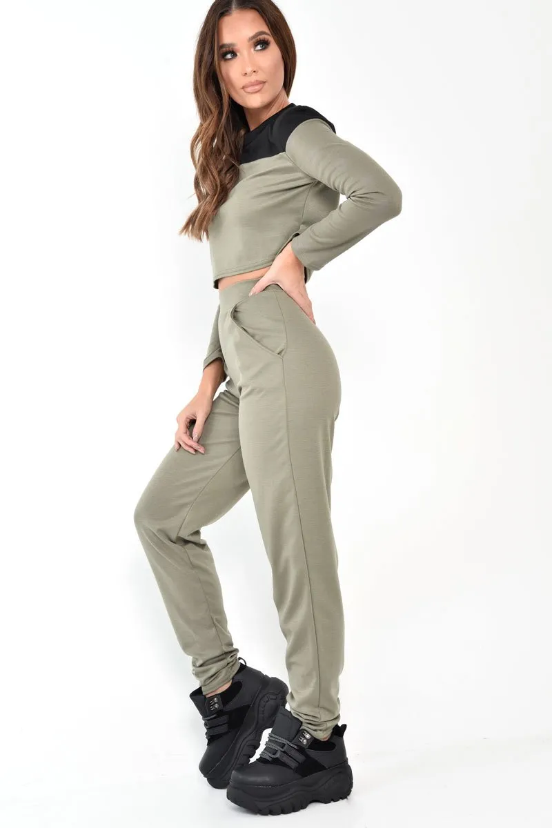 Black and Khaki Contrast Panel Tracksuit - Soraya