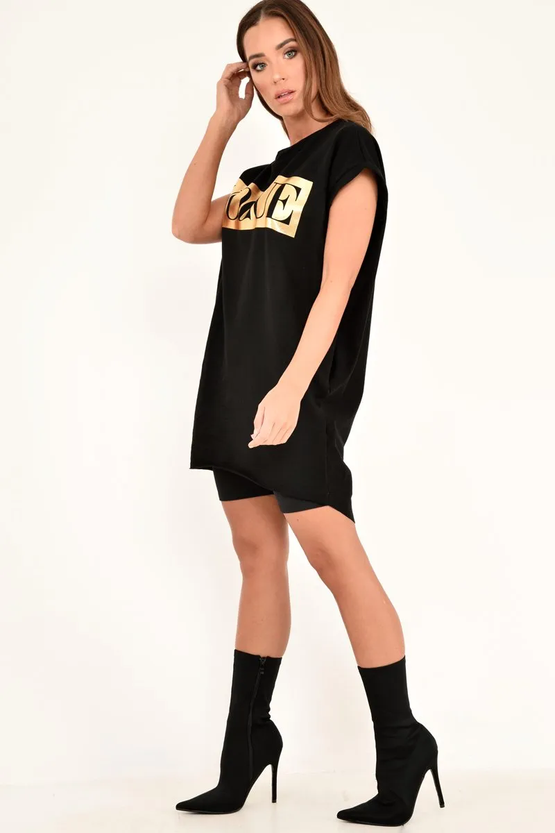 Black Gold Vogue Slogan Oversized T-shirt - Breah