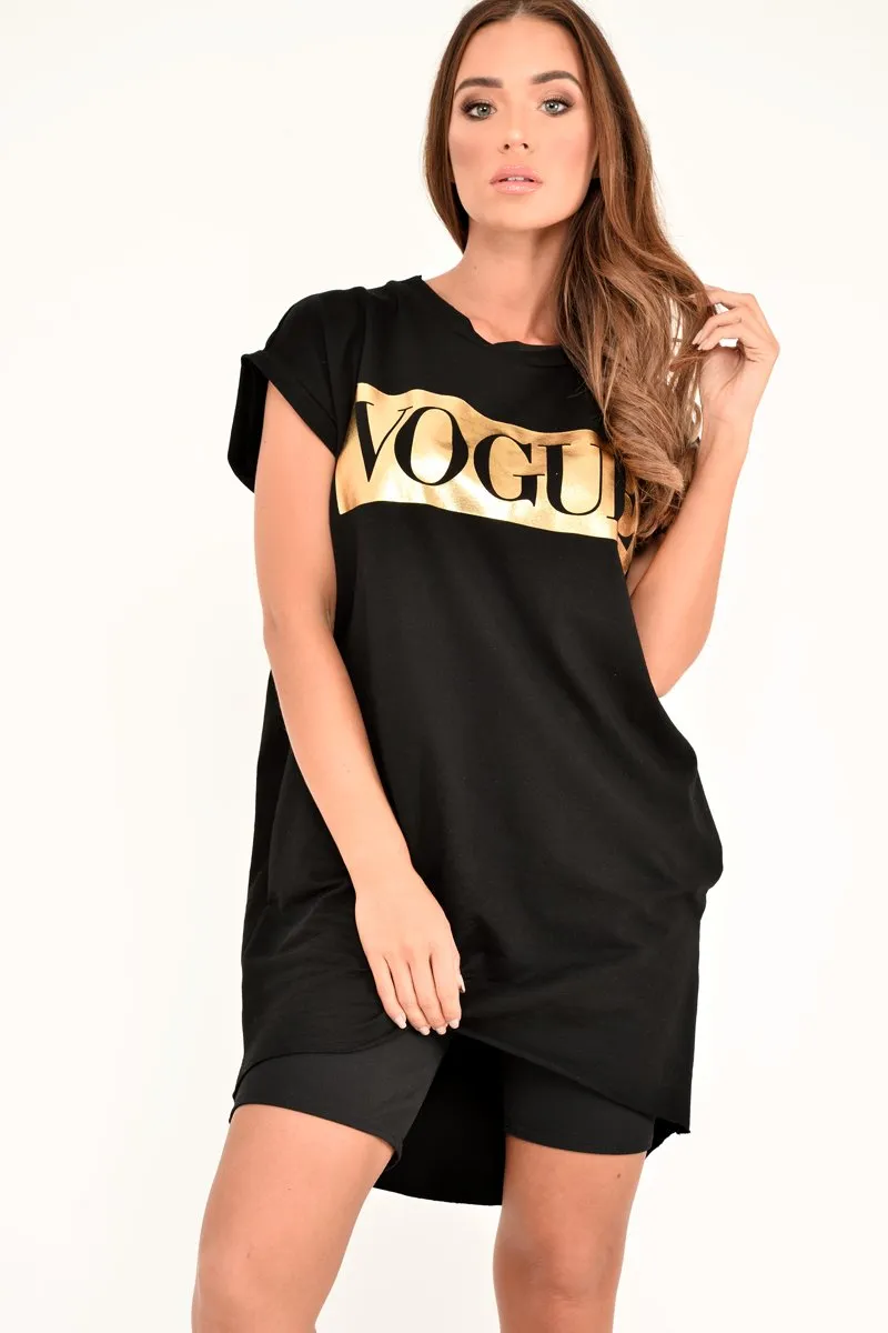 Black Gold Vogue Slogan Oversized T-shirt - Breah