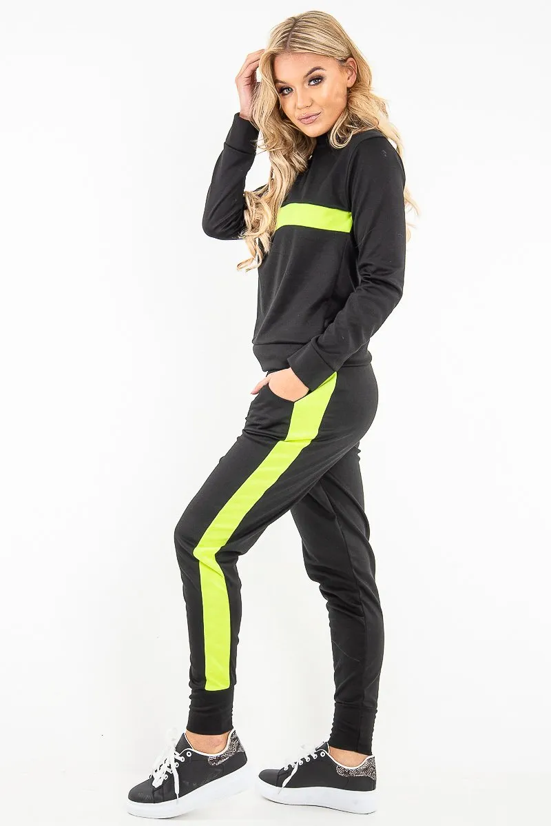 Black Neon Green Stripe Loungewear Set - Ariella