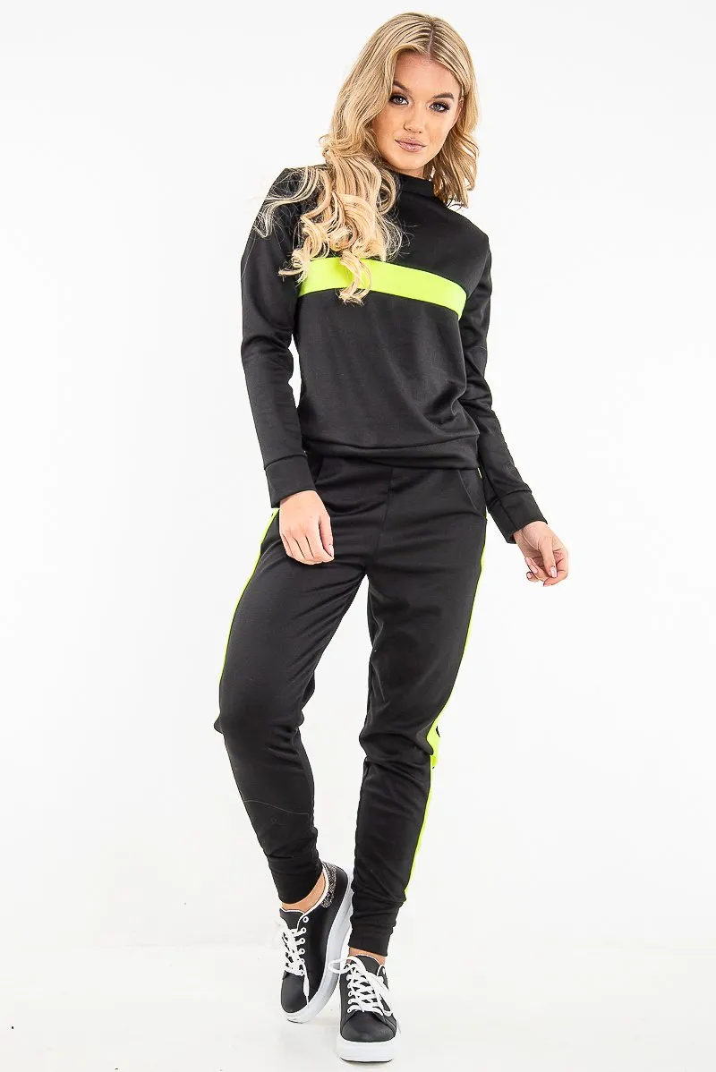 Black Neon Green Stripe Loungewear Set - Ariella