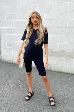 Black Oversized T-shirt Cycling Shorts Co-ord - Bethanny