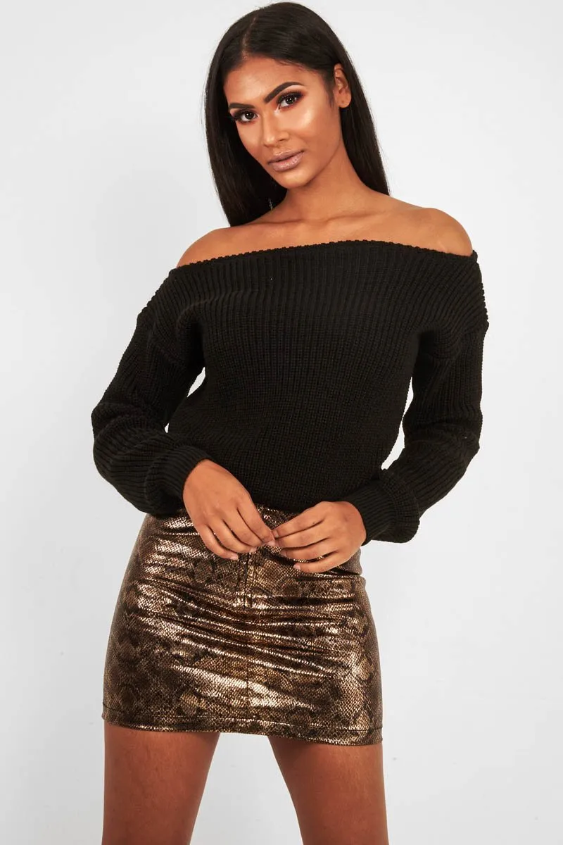 Black Slash Neck Knitted Jumper - Alessia