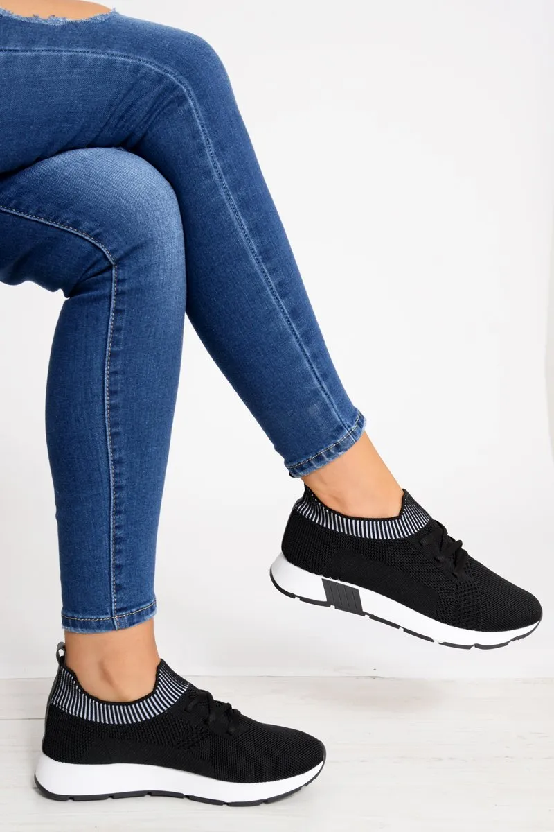 Black Stretch Mesh Lace Up Trainers - Beulah