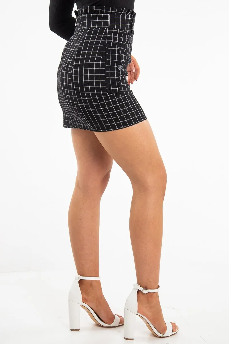 Black White Check Ruffle Waist Zip Front Skirt - Izzie