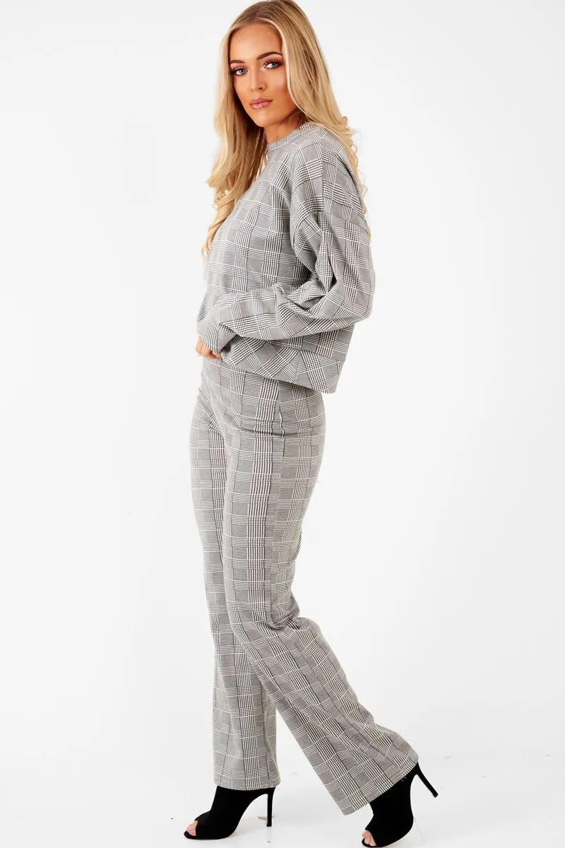 Black White Check Sweatshirt Tracksuit - Kailey