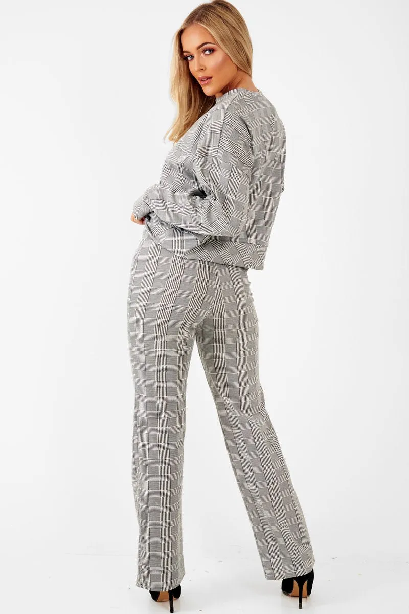 Black White Check Sweatshirt Tracksuit - Kailey