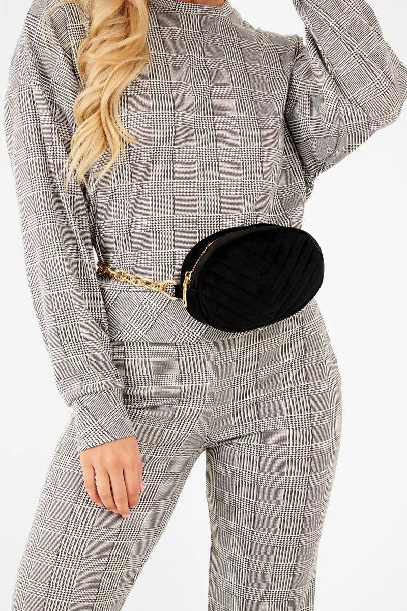 Black White Check Sweatshirt Tracksuit - Kailey