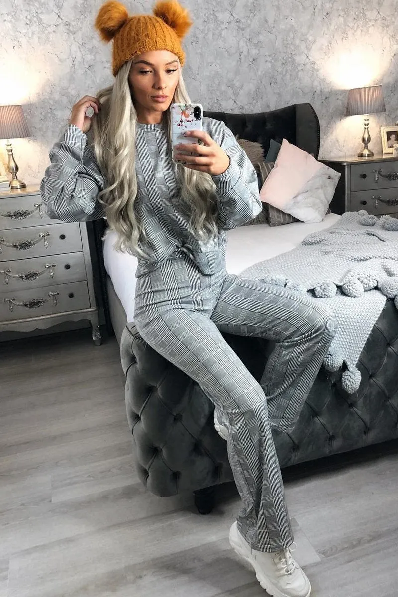 Black White Check Sweatshirt Tracksuit - Kailey