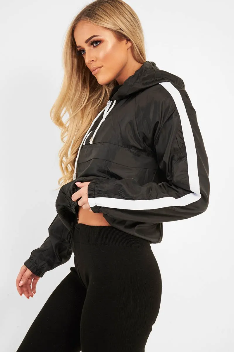 Black Zip Front Windbreaker Jacket - Terah