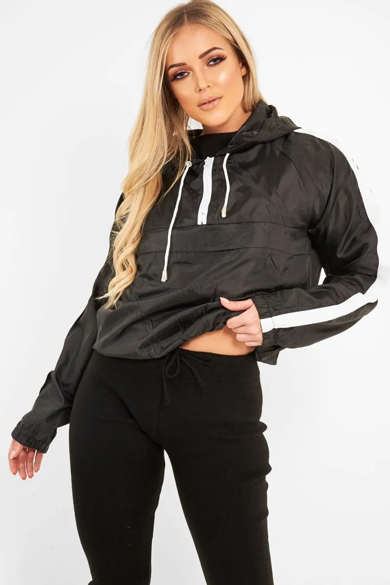 Black Zip Front Windbreaker Jacket - Terah