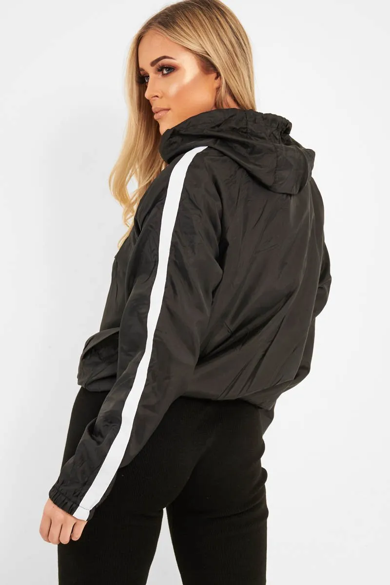 Black Zip Front Windbreaker Jacket - Terah