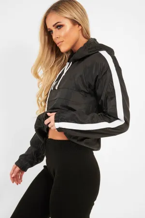 Black Zip Front Windbreaker Jacket - Terah