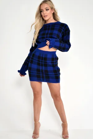 Blue Check Knit Mini Skirt - Crissy