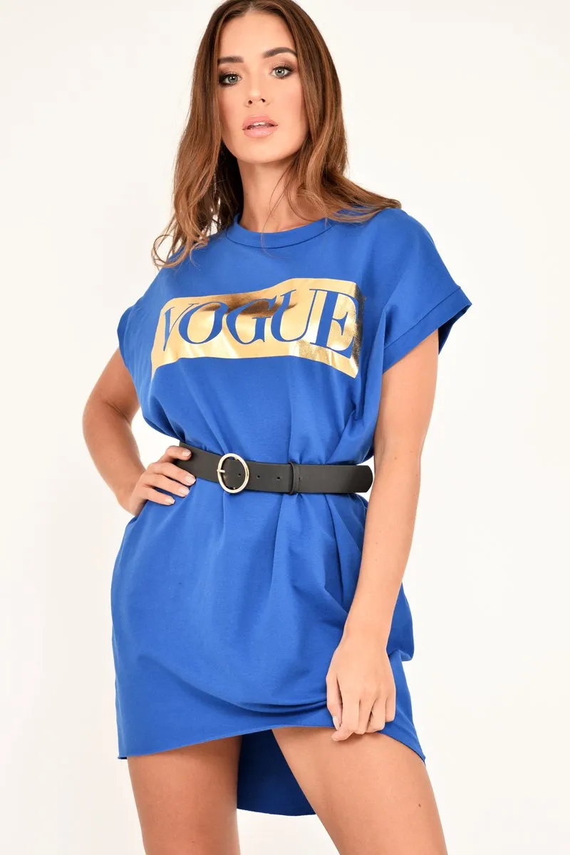 Blue Gold Vogue Slogan Oversized T-shirt - Breah