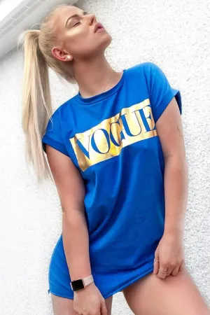 Blue Gold Vogue Slogan Oversized T-shirt - Breah