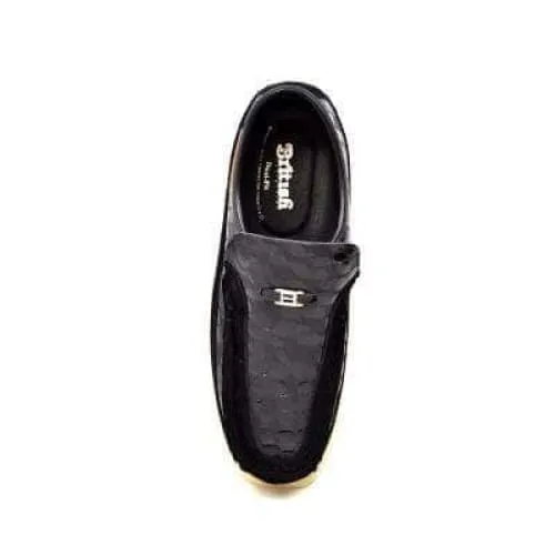 British Walkers Stone Men's Black Pattern Suede Crepe Sole Slip On Shoes