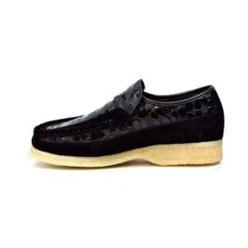 British Walkers Stone Men's Black Pattern Suede Crepe Sole Slip On Shoes