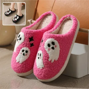 Cartoon Ghost Cotton Slippers – Non-slip Winter Indoor House Shoes for Women