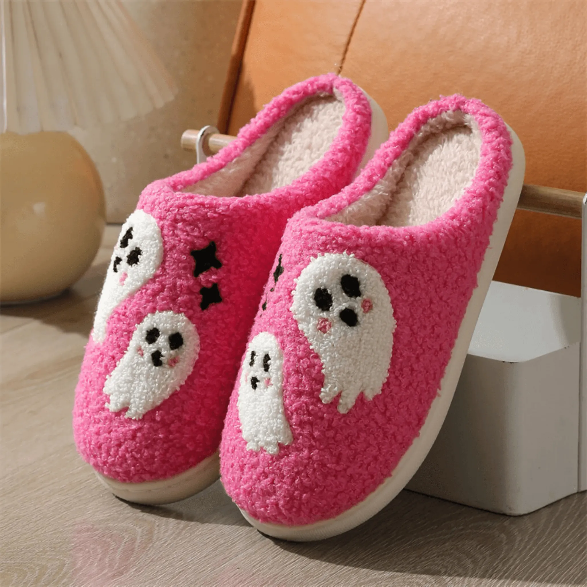 Cartoon Ghost Cotton Slippers – Non-slip Winter Indoor House Shoes for Women