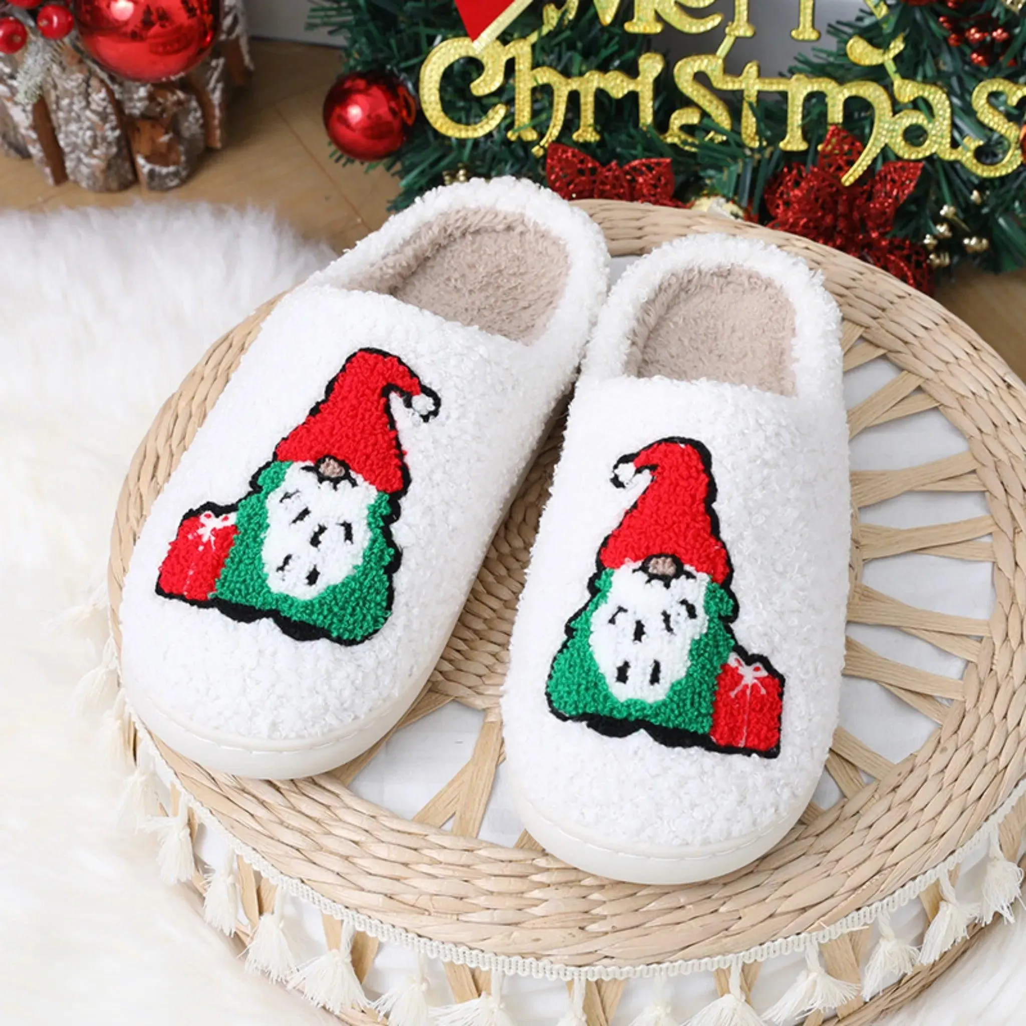 Cartoon Santa Claus Slippers – Warm Christmas Shoes for Men & Women