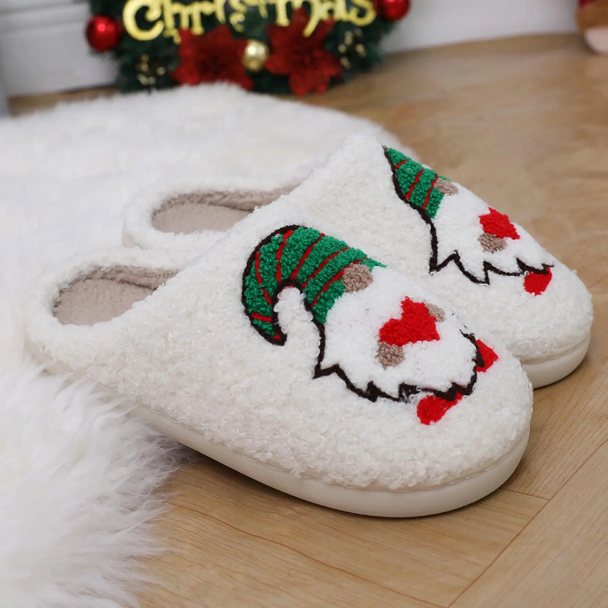 Cartoon Santa Claus Slippers – Warm Christmas Shoes for Men & Women