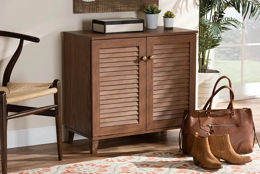 Clevedon Walnut Finished 4-Shelf Wood Shoe Storage Cabinet