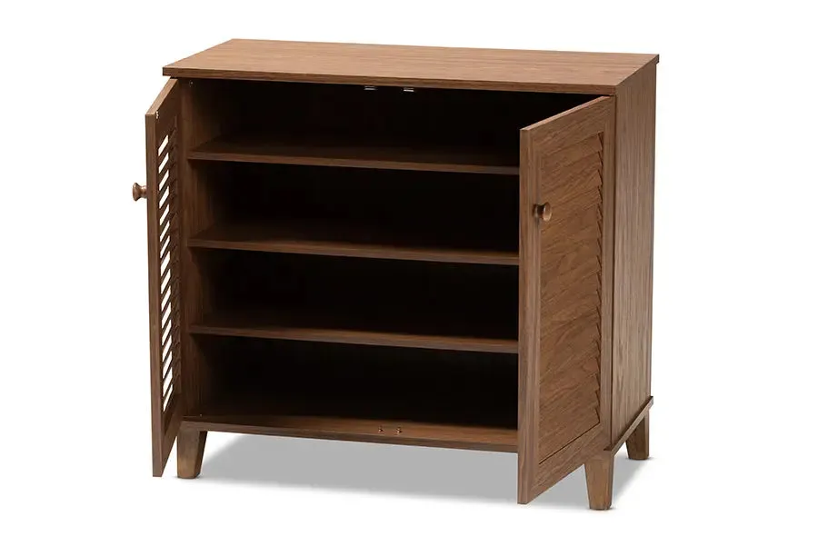 Clevedon Walnut Finished 4-Shelf Wood Shoe Storage Cabinet