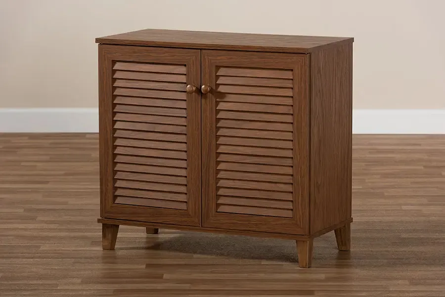 Clevedon Walnut Finished 4-Shelf Wood Shoe Storage Cabinet