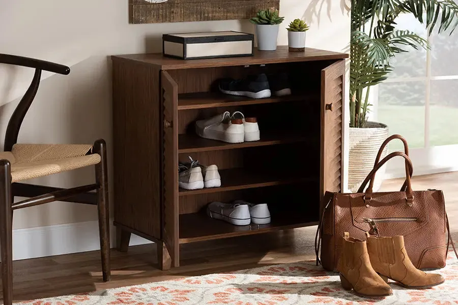 Clevedon Walnut Finished 4-Shelf Wood Shoe Storage Cabinet