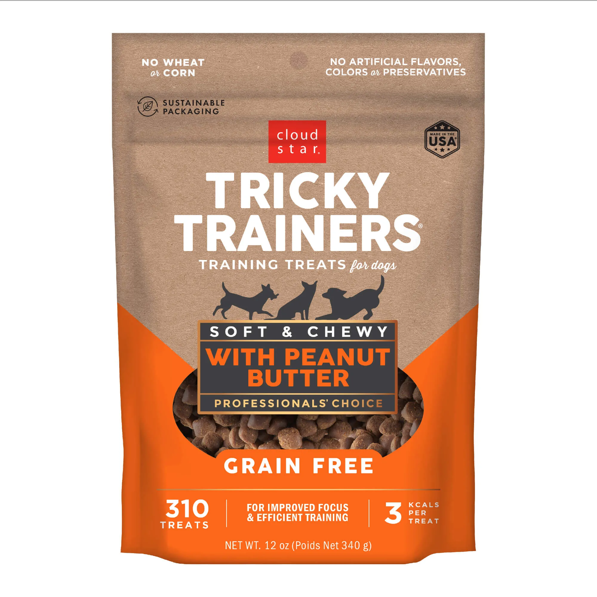 Cloud Star Tricky Trainers, Soft & Chewy, Grain Free Dog Treats, Peanut Butter