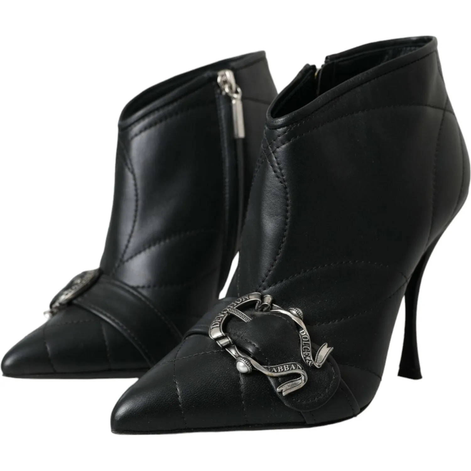 Dolce & Gabbana Black Devotion Quilted Buckled Boots Shoes