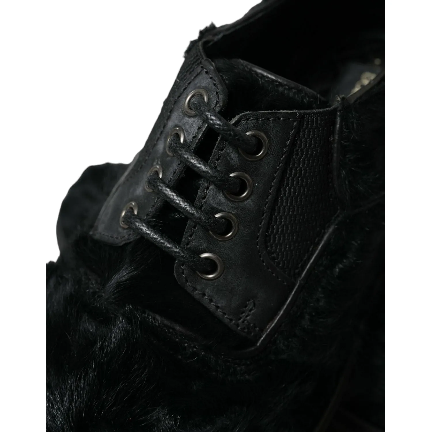 Dolce & Gabbana Elegant Black Fur Derby Dress Shoes for Men