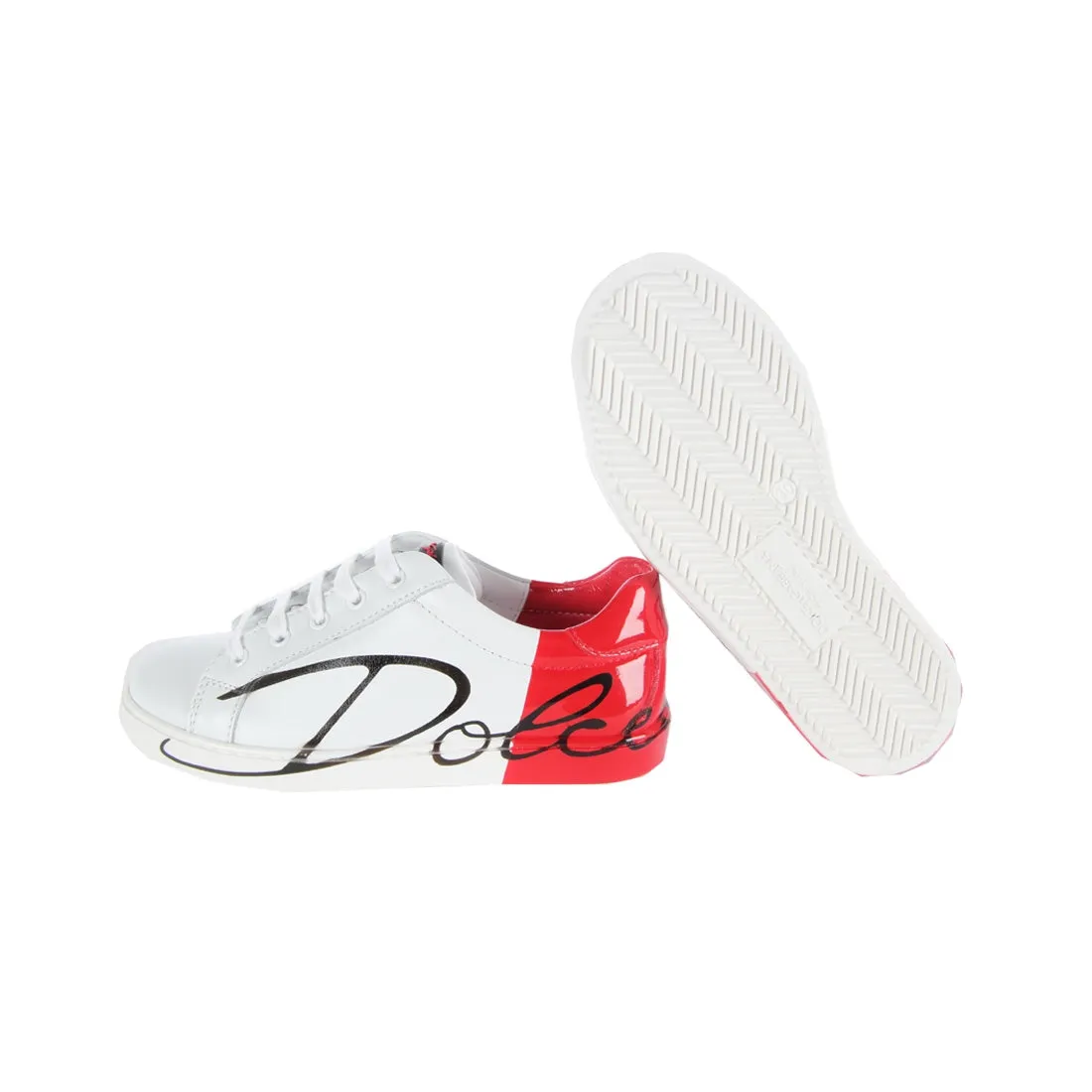 Dolce & Gabbana Kids Red Heel White Trainers