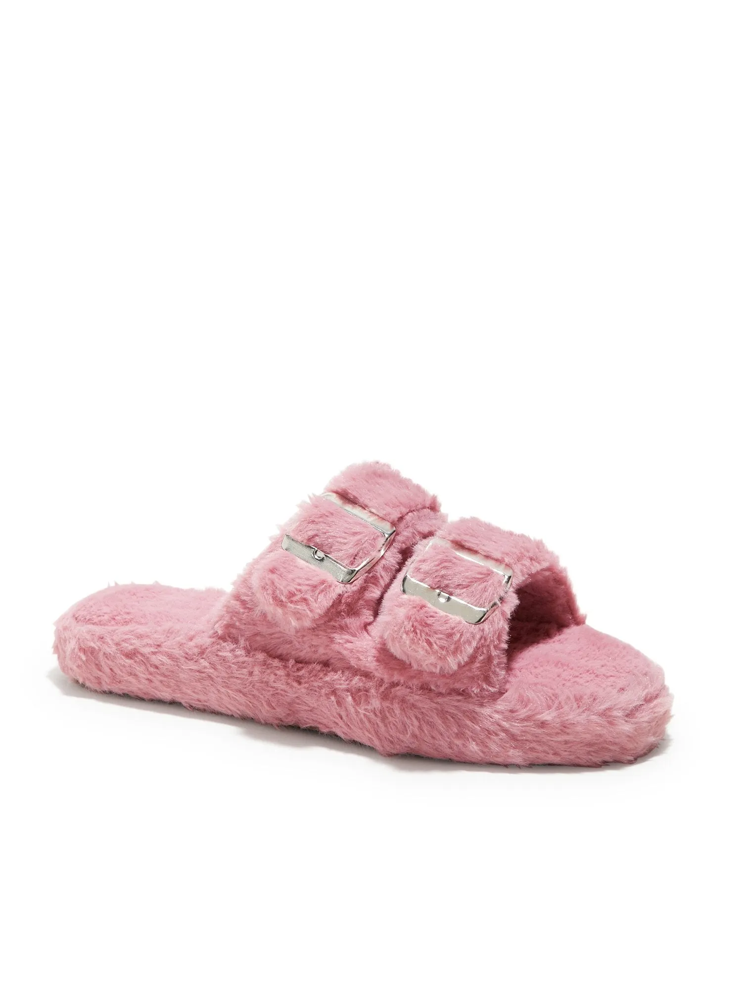 Double-Buckle Faux-Fur Slippers